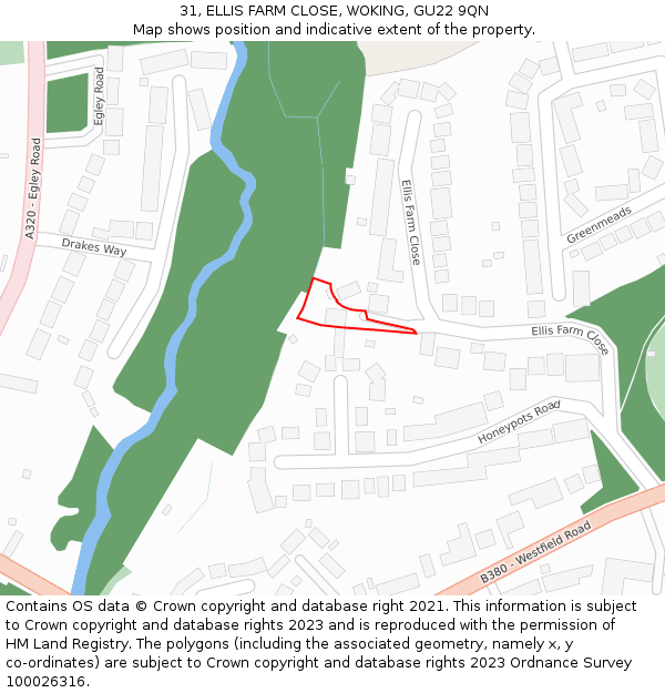 31, ELLIS FARM CLOSE, WOKING, GU22 9QN: Location map and indicative extent of plot