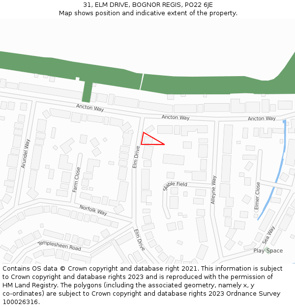 31, ELM DRIVE, BOGNOR REGIS, PO22 6JE: Location map and indicative extent of plot