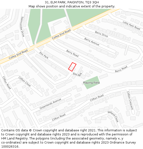 31, ELM PARK, PAIGNTON, TQ3 3QH: Location map and indicative extent of plot