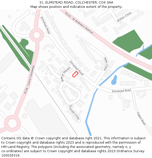 31, ELMSTEAD ROAD, COLCHESTER, CO4 3AA: Location map and indicative extent of plot