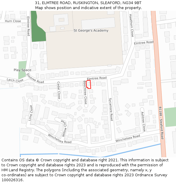 31, ELMTREE ROAD, RUSKINGTON, SLEAFORD, NG34 9BT: Location map and indicative extent of plot