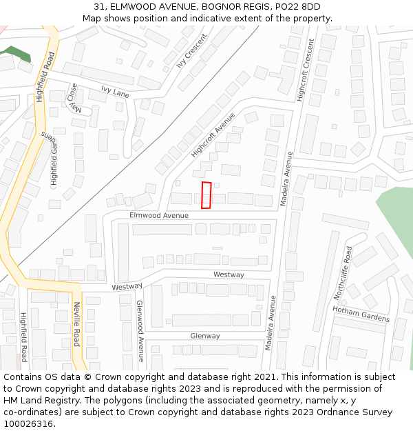 31, ELMWOOD AVENUE, BOGNOR REGIS, PO22 8DD: Location map and indicative extent of plot