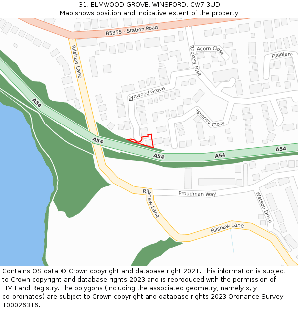 31, ELMWOOD GROVE, WINSFORD, CW7 3UD: Location map and indicative extent of plot
