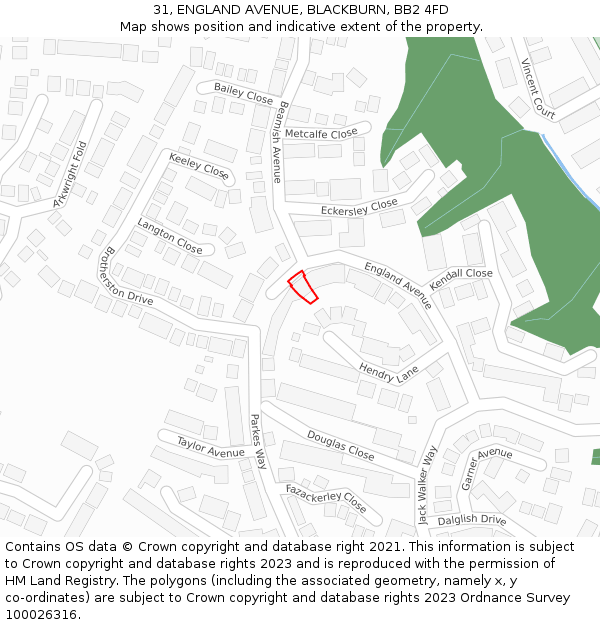 31, ENGLAND AVENUE, BLACKBURN, BB2 4FD: Location map and indicative extent of plot