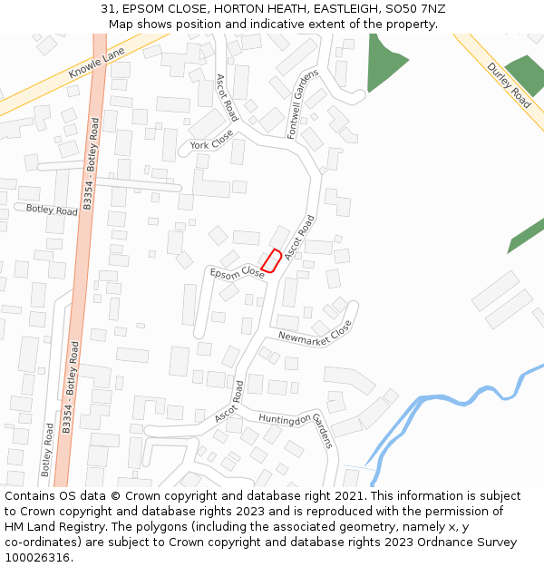 31, EPSOM CLOSE, HORTON HEATH, EASTLEIGH, SO50 7NZ: Location map and indicative extent of plot