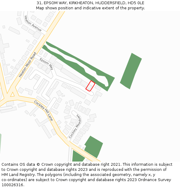 31, EPSOM WAY, KIRKHEATON, HUDDERSFIELD, HD5 0LE: Location map and indicative extent of plot