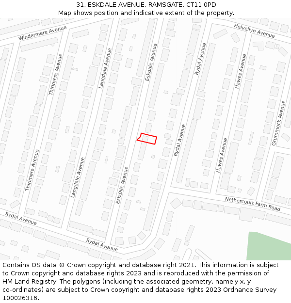 31, ESKDALE AVENUE, RAMSGATE, CT11 0PD: Location map and indicative extent of plot