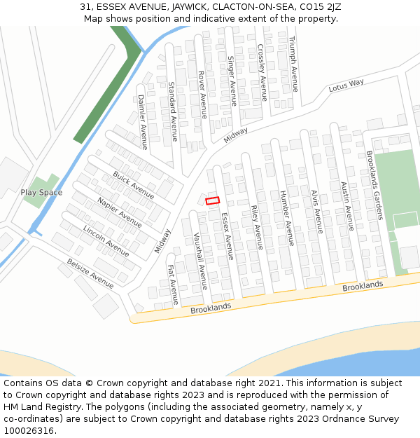 31, ESSEX AVENUE, JAYWICK, CLACTON-ON-SEA, CO15 2JZ: Location map and indicative extent of plot