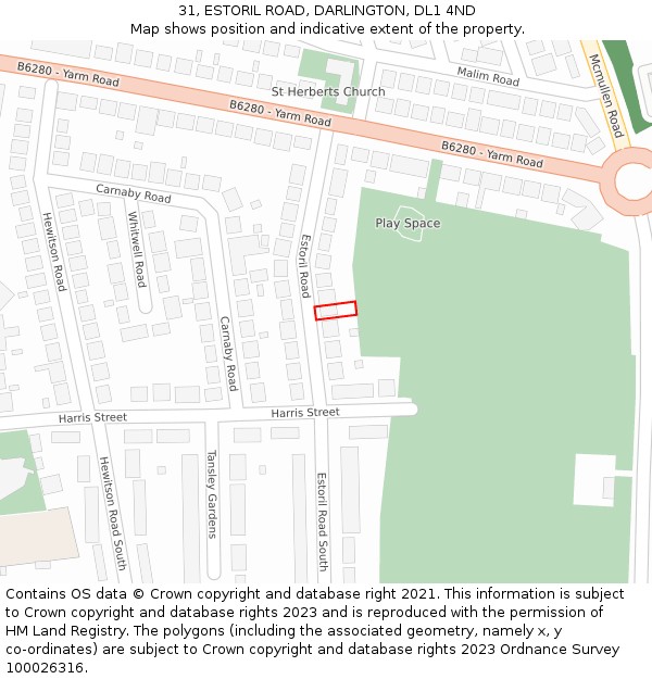 31, ESTORIL ROAD, DARLINGTON, DL1 4ND: Location map and indicative extent of plot