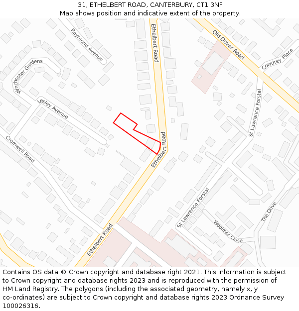 31, ETHELBERT ROAD, CANTERBURY, CT1 3NF: Location map and indicative extent of plot