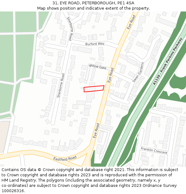 31, EYE ROAD, PETERBOROUGH, PE1 4SA: Location map and indicative extent of plot