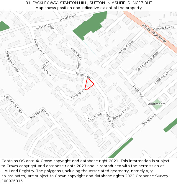 31, FACKLEY WAY, STANTON HILL, SUTTON-IN-ASHFIELD, NG17 3HT: Location map and indicative extent of plot