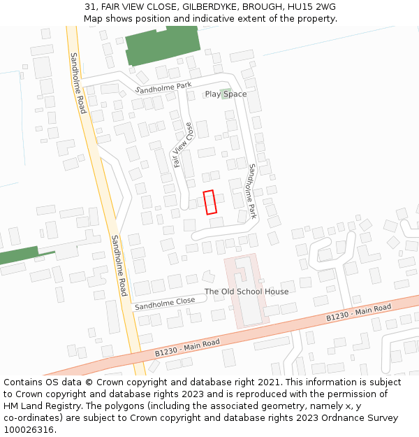 31, FAIR VIEW CLOSE, GILBERDYKE, BROUGH, HU15 2WG: Location map and indicative extent of plot