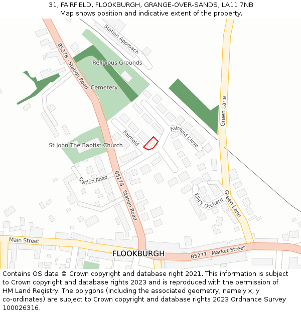 31, FAIRFIELD, FLOOKBURGH, GRANGE-OVER-SANDS, LA11 7NB: Location map and indicative extent of plot