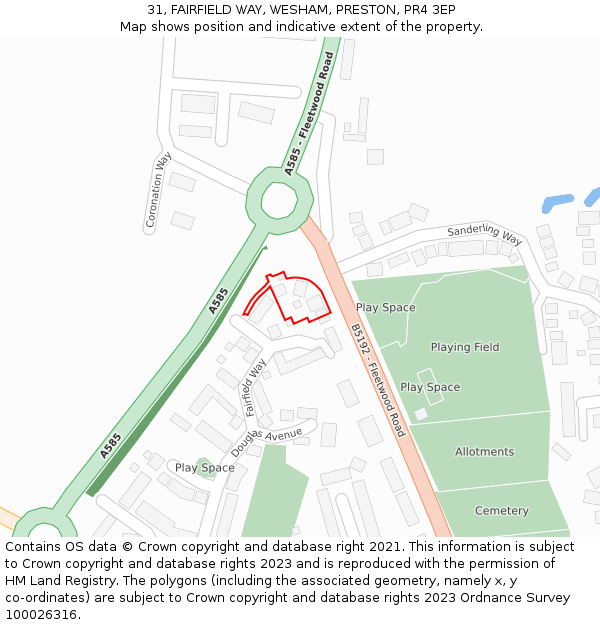 31, FAIRFIELD WAY, WESHAM, PRESTON, PR4 3EP: Location map and indicative extent of plot