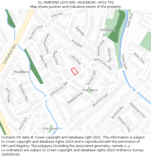 31, FAIRFORD LEYS WAY, AYLESBURY, HP19 7FQ: Location map and indicative extent of plot