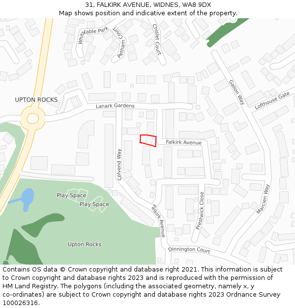 31, FALKIRK AVENUE, WIDNES, WA8 9DX: Location map and indicative extent of plot