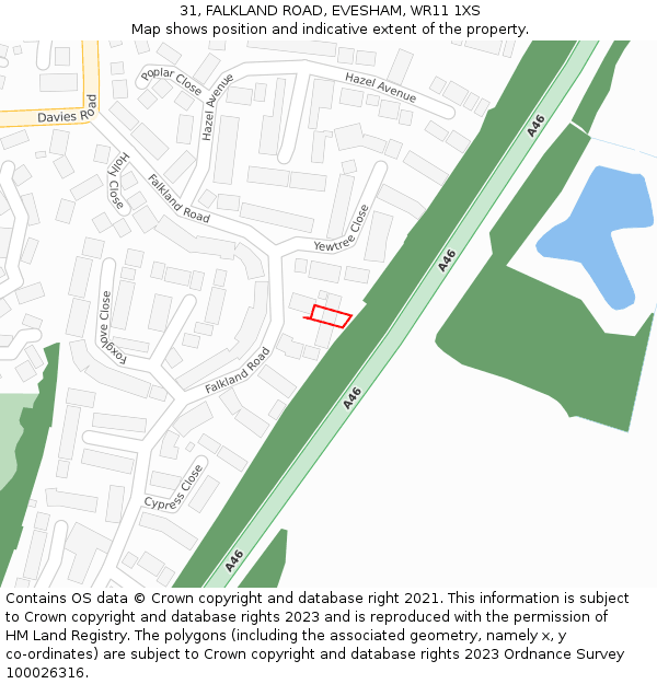 31, FALKLAND ROAD, EVESHAM, WR11 1XS: Location map and indicative extent of plot