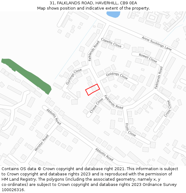 31, FALKLANDS ROAD, HAVERHILL, CB9 0EA: Location map and indicative extent of plot