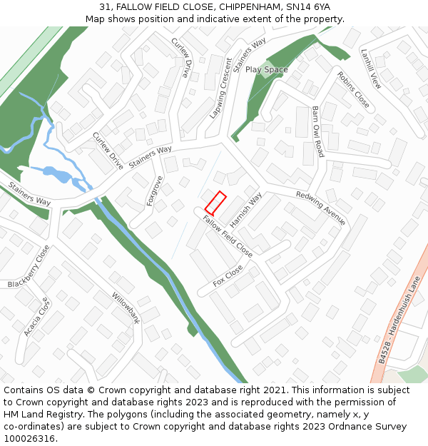 31, FALLOW FIELD CLOSE, CHIPPENHAM, SN14 6YA: Location map and indicative extent of plot