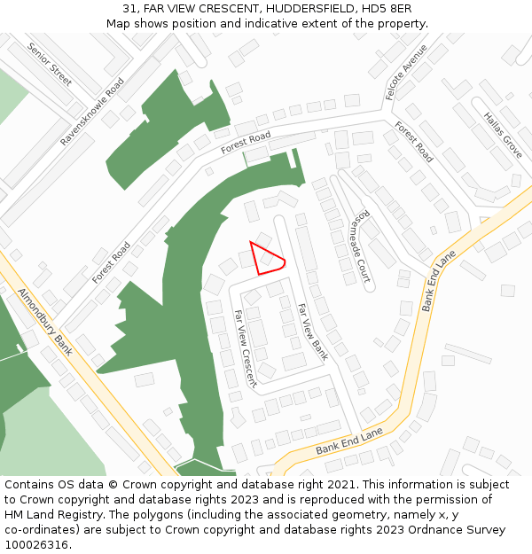 31, FAR VIEW CRESCENT, HUDDERSFIELD, HD5 8ER: Location map and indicative extent of plot