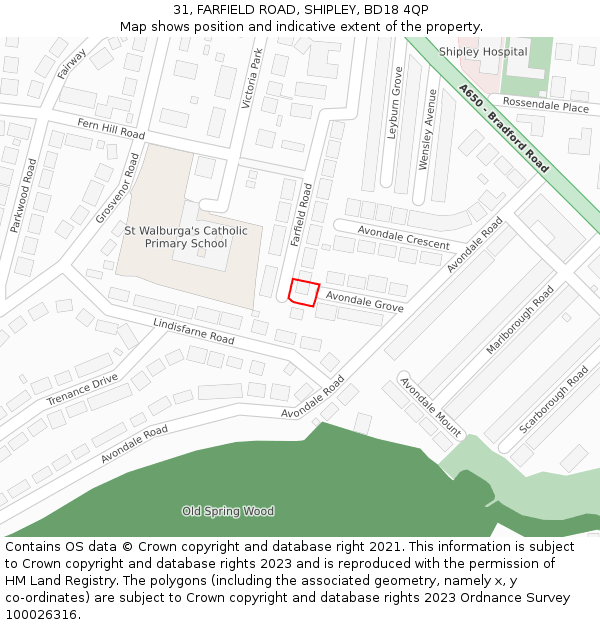 31, FARFIELD ROAD, SHIPLEY, BD18 4QP: Location map and indicative extent of plot