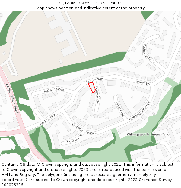 31, FARMER WAY, TIPTON, DY4 0BE: Location map and indicative extent of plot