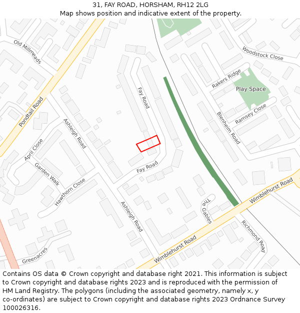 31, FAY ROAD, HORSHAM, RH12 2LG: Location map and indicative extent of plot