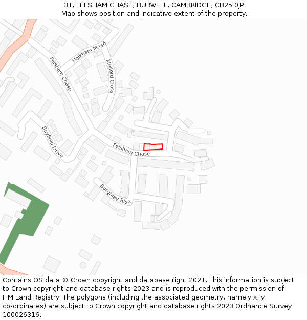 31, FELSHAM CHASE, BURWELL, CAMBRIDGE, CB25 0JP: Location map and indicative extent of plot