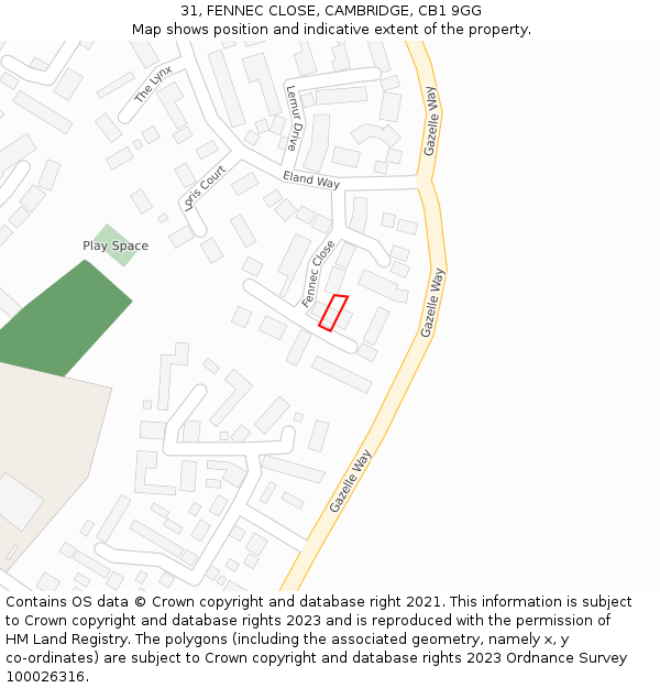 31, FENNEC CLOSE, CAMBRIDGE, CB1 9GG: Location map and indicative extent of plot