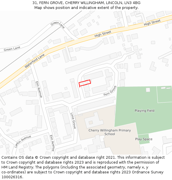 31, FERN GROVE, CHERRY WILLINGHAM, LINCOLN, LN3 4BG: Location map and indicative extent of plot