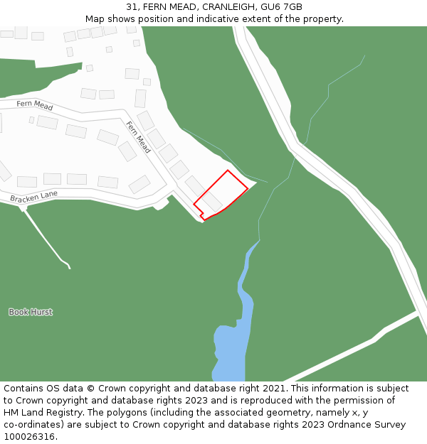 31, FERN MEAD, CRANLEIGH, GU6 7GB: Location map and indicative extent of plot