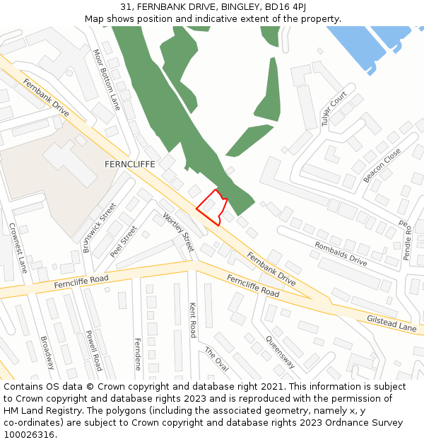 31, FERNBANK DRIVE, BINGLEY, BD16 4PJ: Location map and indicative extent of plot