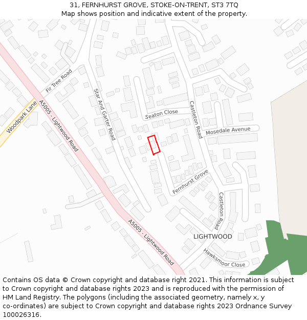 31, FERNHURST GROVE, STOKE-ON-TRENT, ST3 7TQ: Location map and indicative extent of plot