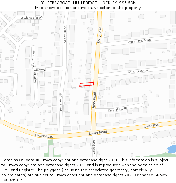 31, FERRY ROAD, HULLBRIDGE, HOCKLEY, SS5 6DN: Location map and indicative extent of plot