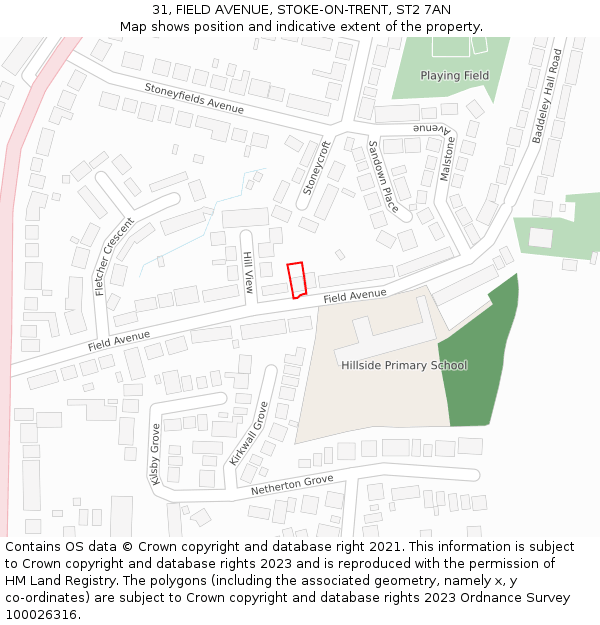 31, FIELD AVENUE, STOKE-ON-TRENT, ST2 7AN: Location map and indicative extent of plot