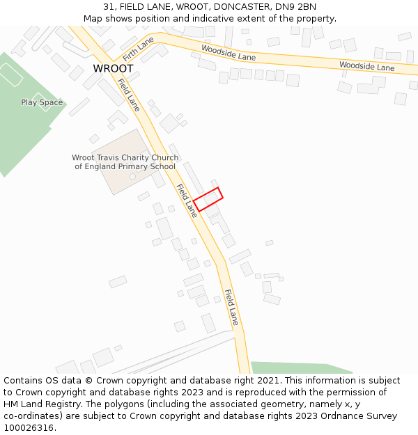 31, FIELD LANE, WROOT, DONCASTER, DN9 2BN: Location map and indicative extent of plot