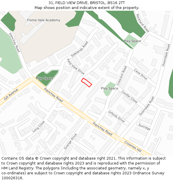 31, FIELD VIEW DRIVE, BRISTOL, BS16 2TT: Location map and indicative extent of plot