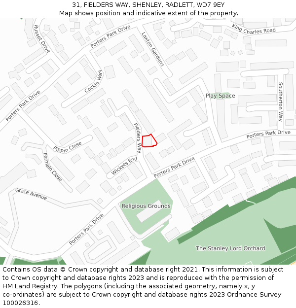 31, FIELDERS WAY, SHENLEY, RADLETT, WD7 9EY: Location map and indicative extent of plot