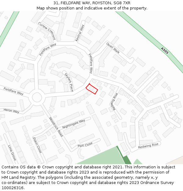 31, FIELDFARE WAY, ROYSTON, SG8 7XR: Location map and indicative extent of plot