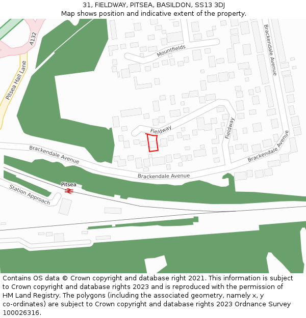 31, FIELDWAY, PITSEA, BASILDON, SS13 3DJ: Location map and indicative extent of plot