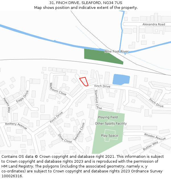 31, FINCH DRIVE, SLEAFORD, NG34 7US: Location map and indicative extent of plot