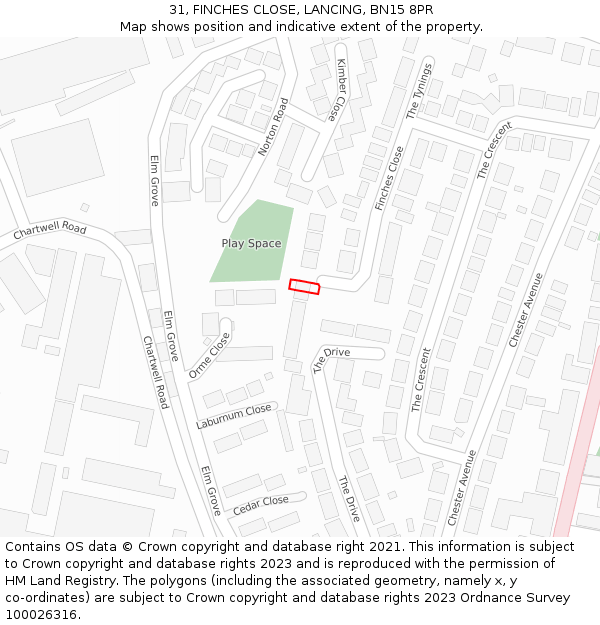 31, FINCHES CLOSE, LANCING, BN15 8PR: Location map and indicative extent of plot