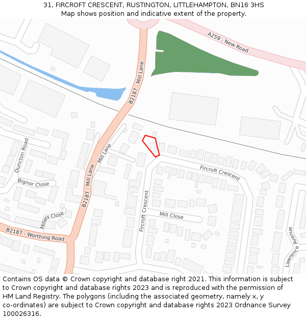 31, FIRCROFT CRESCENT, RUSTINGTON, LITTLEHAMPTON, BN16 3HS: Location map and indicative extent of plot