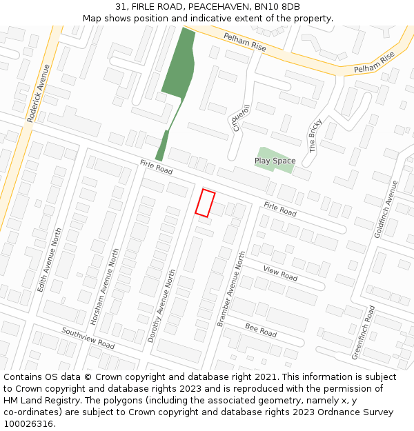 31, FIRLE ROAD, PEACEHAVEN, BN10 8DB: Location map and indicative extent of plot