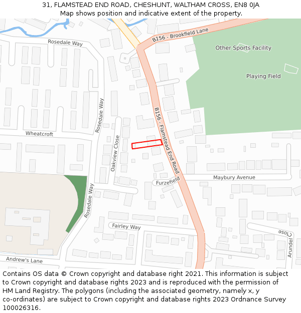 31, FLAMSTEAD END ROAD, CHESHUNT, WALTHAM CROSS, EN8 0JA: Location map and indicative extent of plot