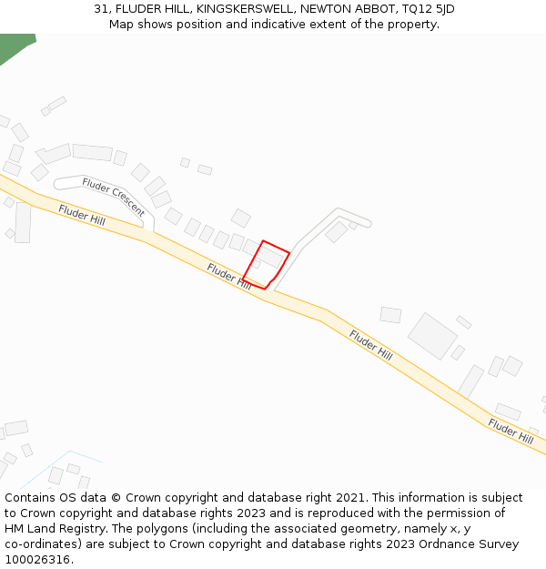 31, FLUDER HILL, KINGSKERSWELL, NEWTON ABBOT, TQ12 5JD: Location map and indicative extent of plot