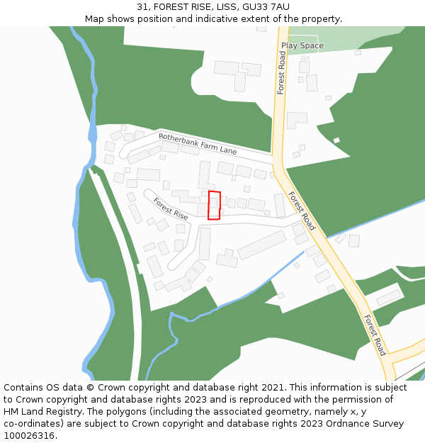 31, FOREST RISE, LISS, GU33 7AU: Location map and indicative extent of plot