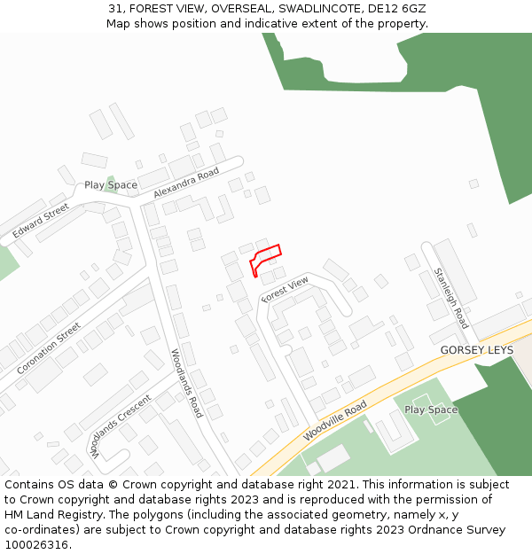 31, FOREST VIEW, OVERSEAL, SWADLINCOTE, DE12 6GZ: Location map and indicative extent of plot