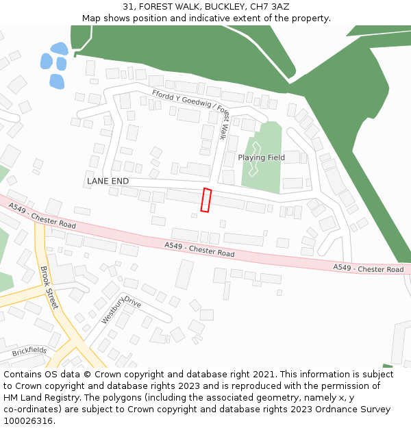 31, FOREST WALK, BUCKLEY, CH7 3AZ: Location map and indicative extent of plot